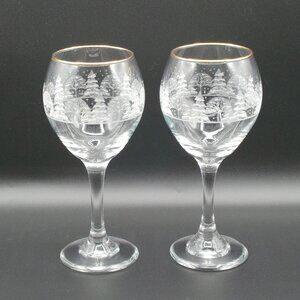 Libby's Collectible 1980s set of 2 Gold Rimmed Arby's Promotional Goblets Snowy